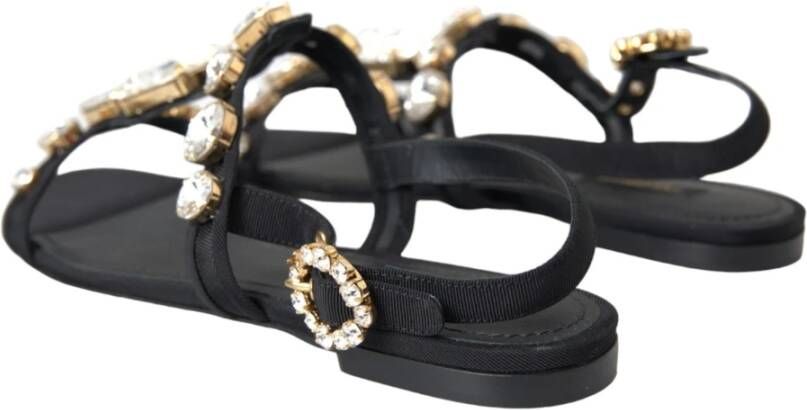 Dolce & Gabbana Zwarte Kristal Flats Sandalen Schoenen Black Dames