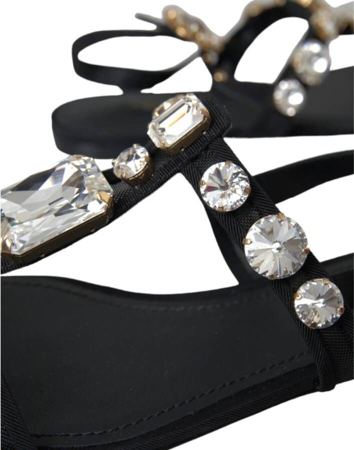 Dolce & Gabbana Zwarte Kristal Flats Sandalen Schoenen Black Dames