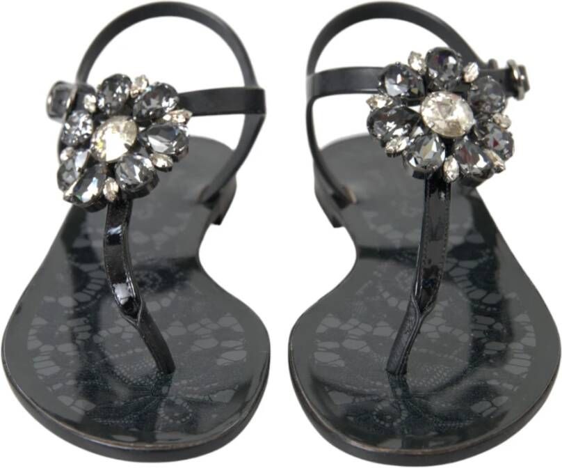 Dolce & Gabbana Zwarte Kristal Plat Sandalen Black Dames