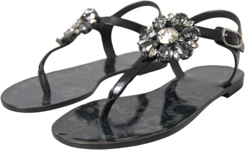 Dolce & Gabbana Zwarte Kristal Plat Sandalen Black Dames