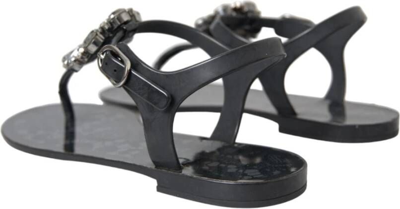 Dolce & Gabbana Zwarte Kristal Plat Sandalen Black Dames