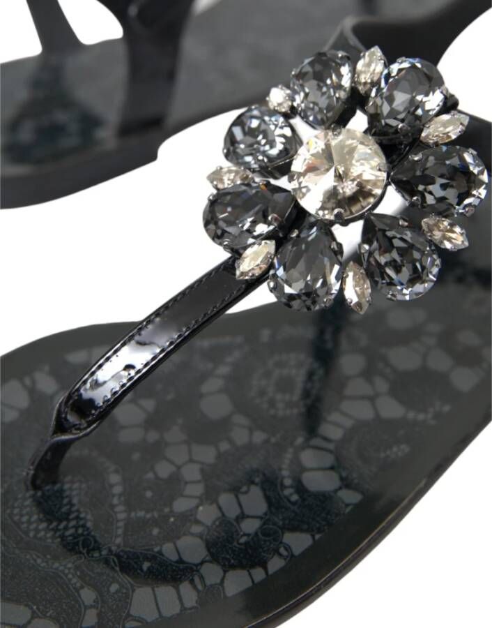 Dolce & Gabbana Zwarte Kristal Plat Sandalen Black Dames