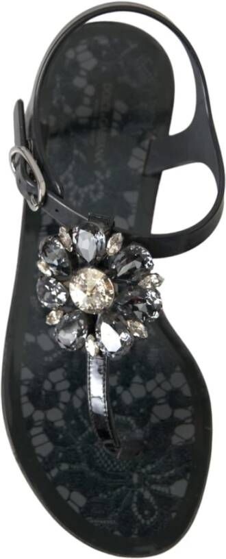 Dolce & Gabbana Zwarte Kristal Plat Sandalen Black Dames