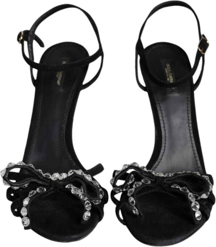 Dolce & Gabbana Zwarte Kristal Strik Hoge Hak Sandalen Black Dames