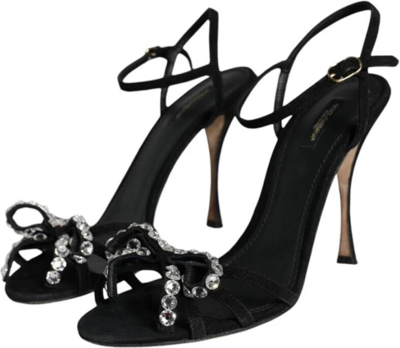 Dolce & Gabbana Zwarte Kristal Strik Hoge Hak Sandalen Black Dames