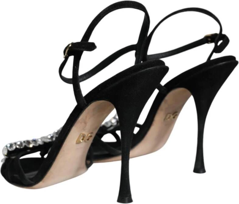 Dolce & Gabbana Zwarte Kristal Strik Hoge Hak Sandalen Black Dames