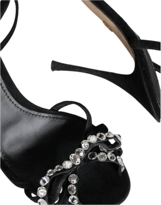 Dolce & Gabbana Zwarte Kristal Strik Hoge Hak Sandalen Black Dames