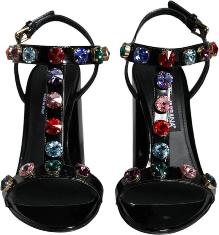 Dolce & Gabbana Zwarte Kristal T-Strap Sandaal Hakken Black Dames