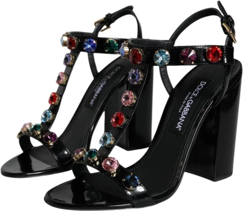 Dolce & Gabbana Zwarte Kristal T-Strap Sandaal Hakken Black Dames