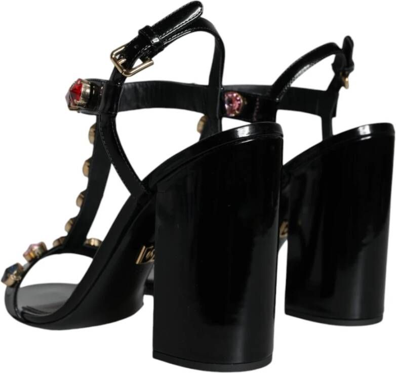 Dolce & Gabbana Zwarte Kristal T-Strap Sandaal Hakken Black Dames