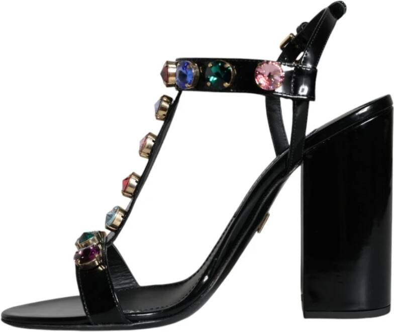 Dolce & Gabbana Zwarte Kristal T-Strap Sandaal Hakken Black Dames