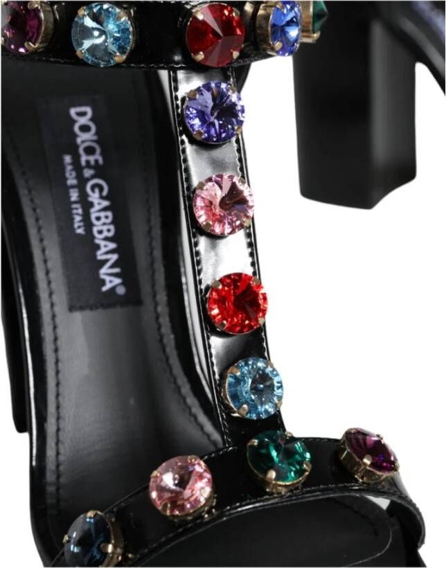 Dolce & Gabbana Zwarte Kristal T-Strap Sandaal Hakken Black Dames