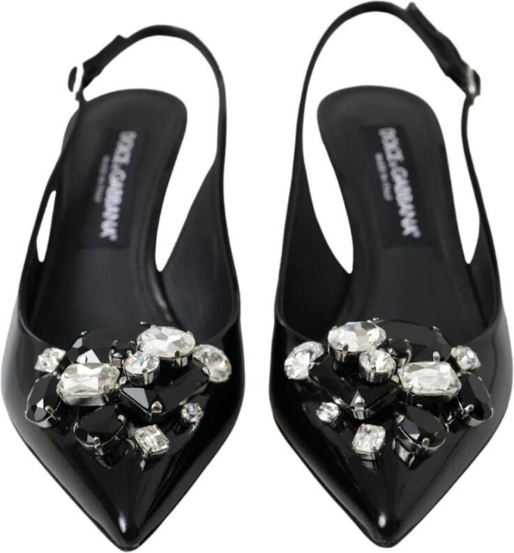 Dolce & Gabbana Zwarte Kristalversierde Slingback Sandalen Black Dames