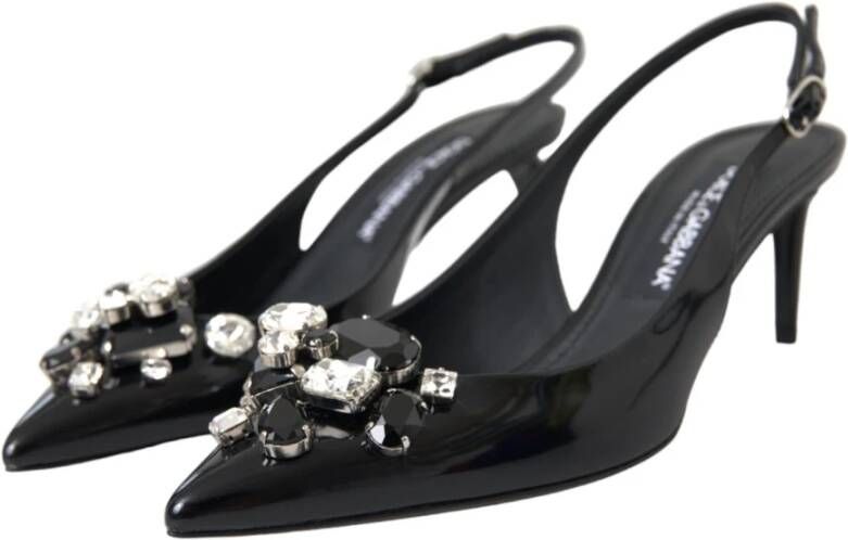 Dolce & Gabbana Zwarte Kristalversierde Slingback Sandalen Black Dames