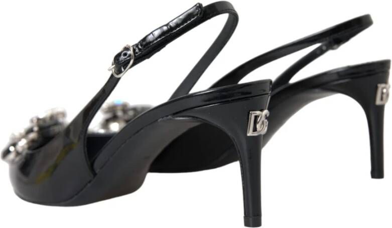 Dolce & Gabbana Zwarte Kristalversierde Slingback Sandalen Black Dames