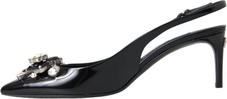 Dolce & Gabbana Zwarte Kristalversierde Slingback Sandalen Black Dames