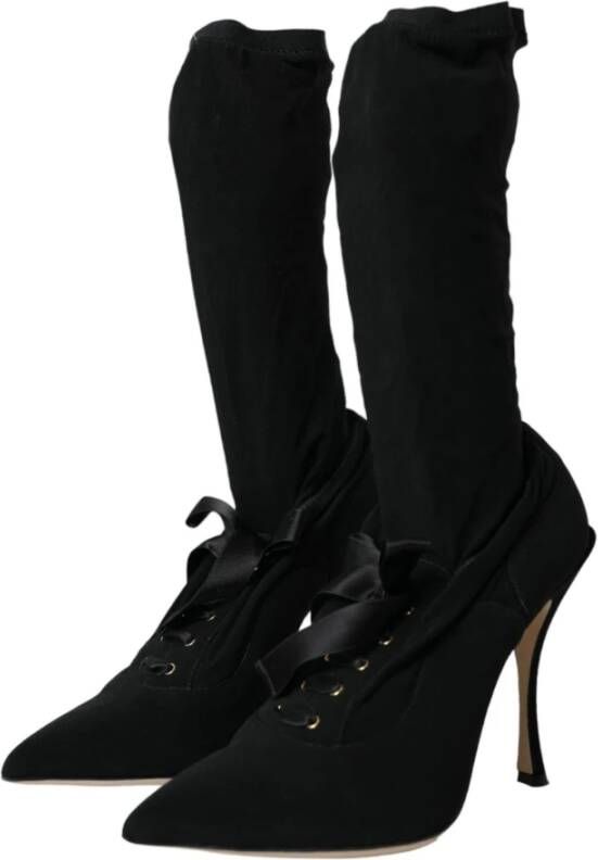 Dolce & Gabbana Zwarte Lace-Up Stiletto Haklaarzen Black Dames