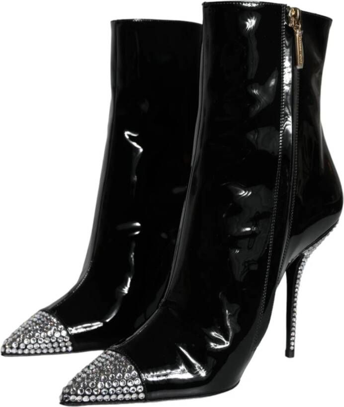 Dolce & Gabbana Zwarte Lak Kristal Hak Laarzen Schoenen Black Dames