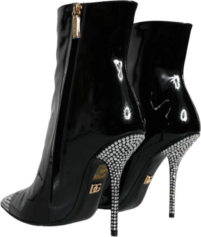 Dolce & Gabbana Zwarte Lak Kristal Hak Laarzen Schoenen Black Dames