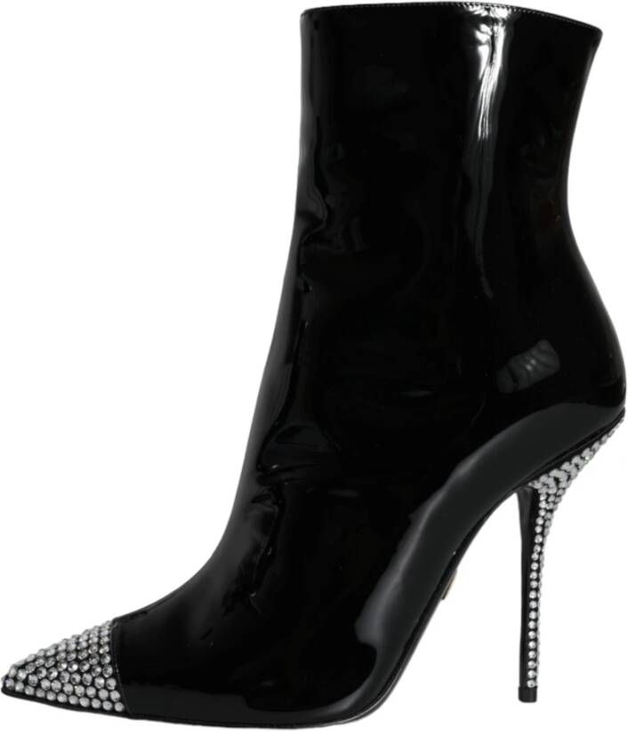 Dolce & Gabbana Zwarte Lak Kristal Hak Laarzen Schoenen Black Dames