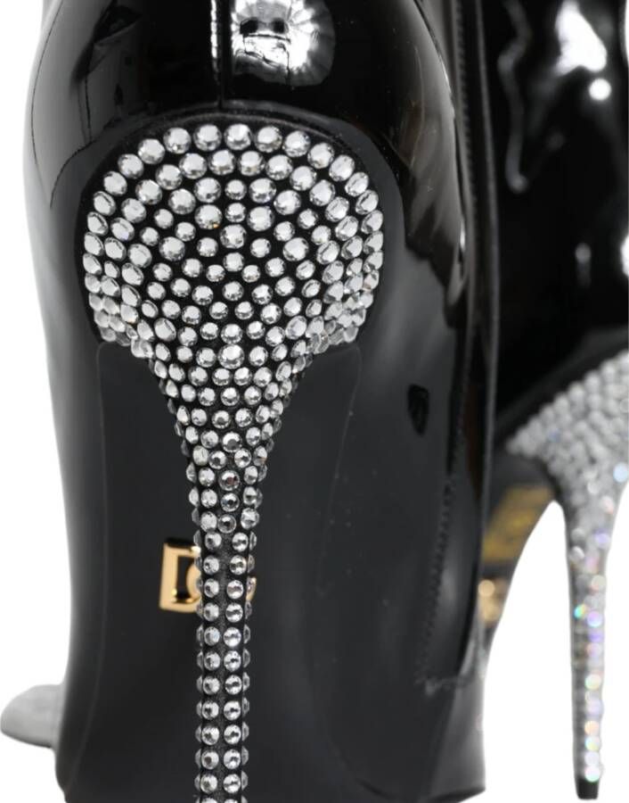 Dolce & Gabbana Zwarte Lak Kristal Hak Laarzen Schoenen Black Dames