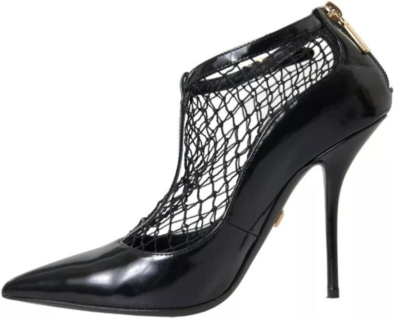 Dolce & Gabbana Zwarte Lakleren Mesh Hakken Pumps Black Dames