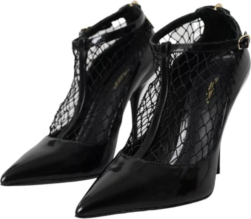 Dolce & Gabbana Zwarte Lakleren Mesh Hakken Pumps Black Dames