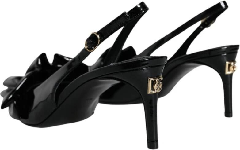 Dolce & Gabbana Zwarte Lakleren Slingback Hakken Black Dames