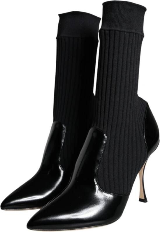 Dolce & Gabbana Zwarte Lakleren Stiletto Booties Black Dames