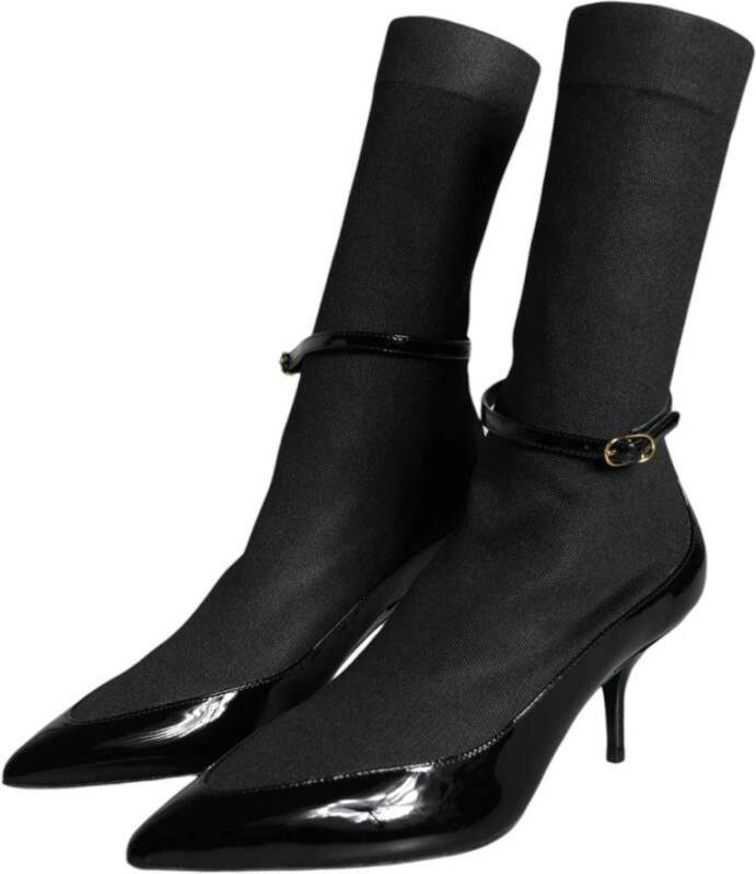 Dolce & Gabbana Zwarte Lakleren Stiletto Enkellaarsjes Black Dames