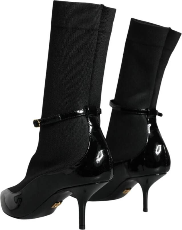 Dolce & Gabbana Zwarte Lakleren Stiletto Enkellaarsjes Black Dames