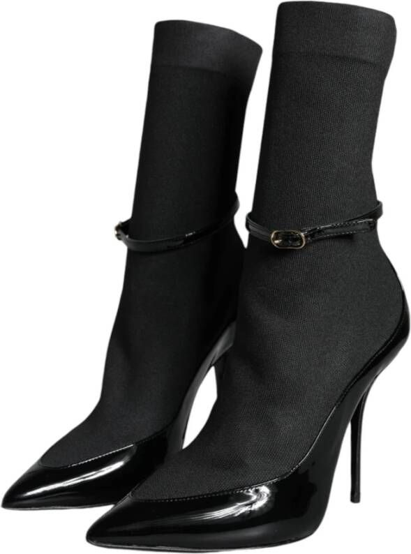 Dolce & Gabbana Zwarte Lakleren Stiletto Enkellaarzen Black Dames