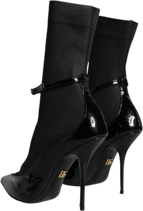 Dolce & Gabbana Zwarte Lakleren Stiletto Enkellaarzen Black Dames