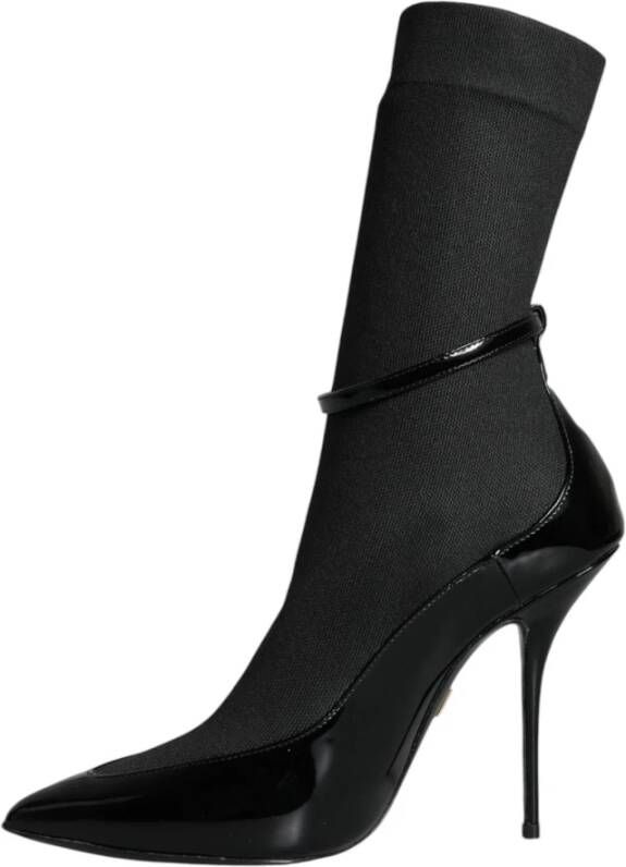 Dolce & Gabbana Zwarte Lakleren Stiletto Enkellaarzen Black Dames