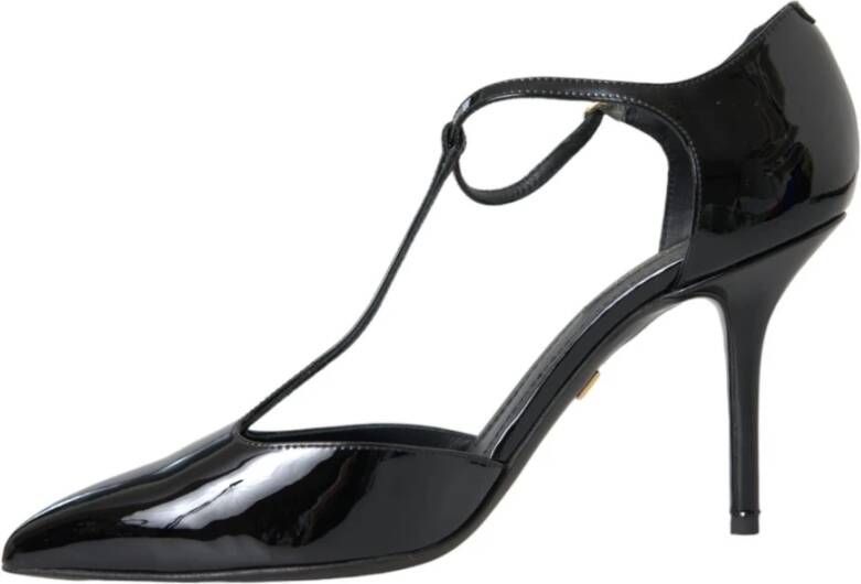 Dolce & Gabbana Zwarte Lakleren T-Strap Hakpompen Black Dames