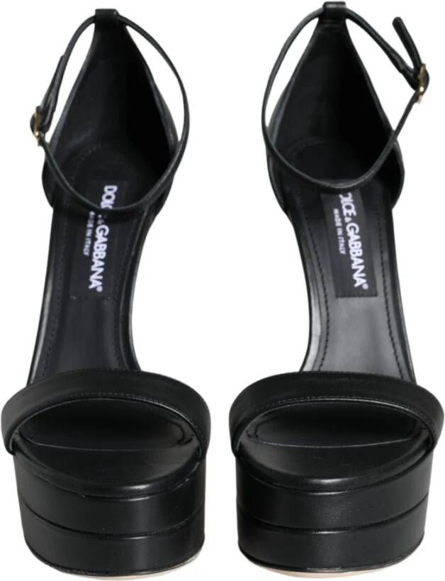 Dolce & Gabbana Zwarte leren band sandalen Black Dames