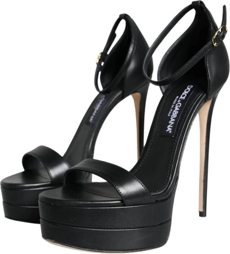 Dolce & Gabbana Zwarte leren band sandalen Black Dames