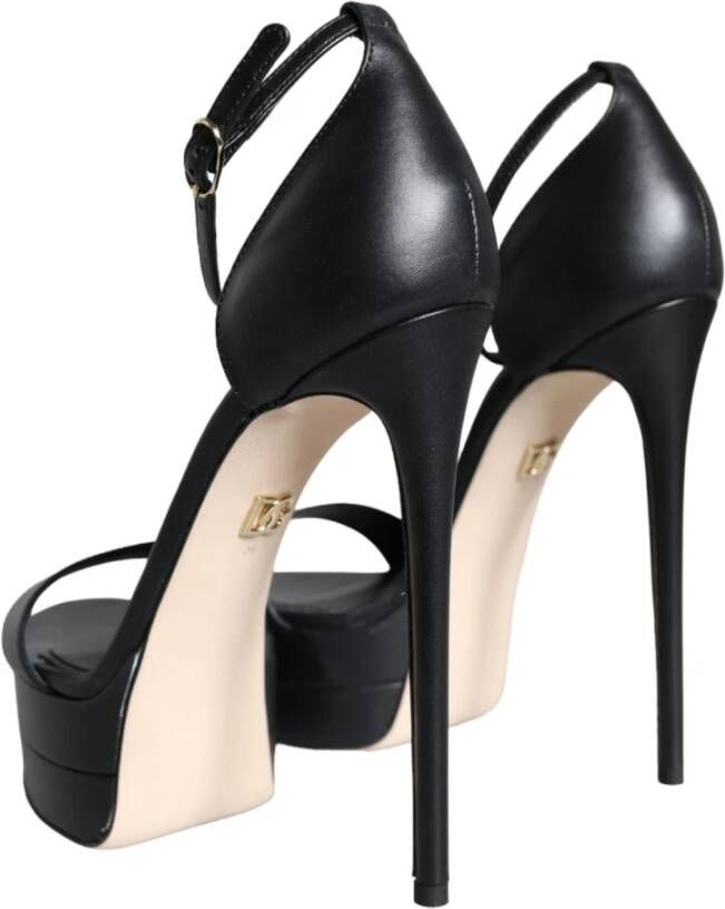 Dolce & Gabbana Zwarte leren band sandalen Black Dames