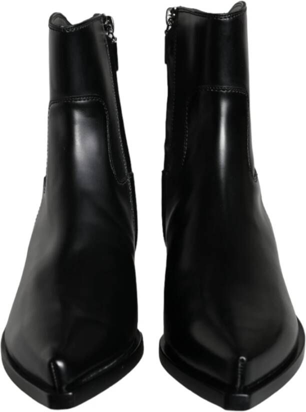 Dolce & Gabbana Zwarte Leren Booties Schoenen Black Dames