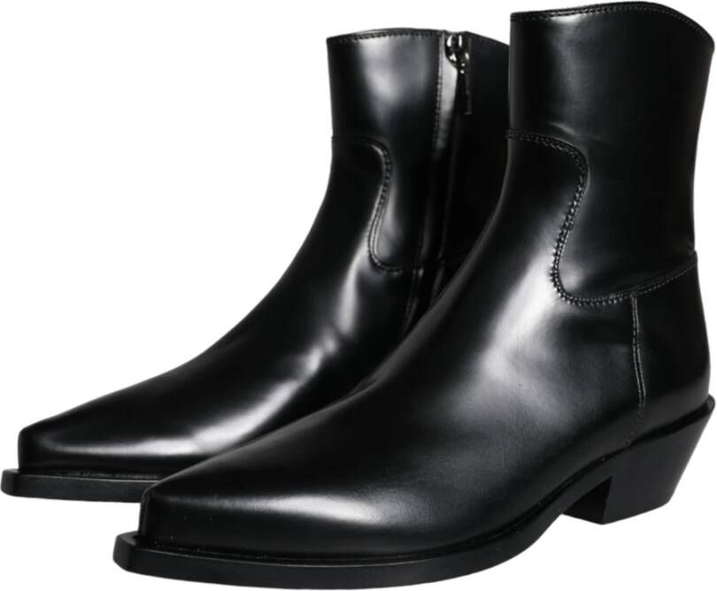 Dolce & Gabbana Zwarte Leren Booties Schoenen Black Dames