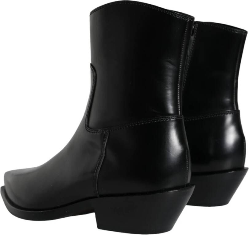 Dolce & Gabbana Zwarte Leren Booties Schoenen Black Dames