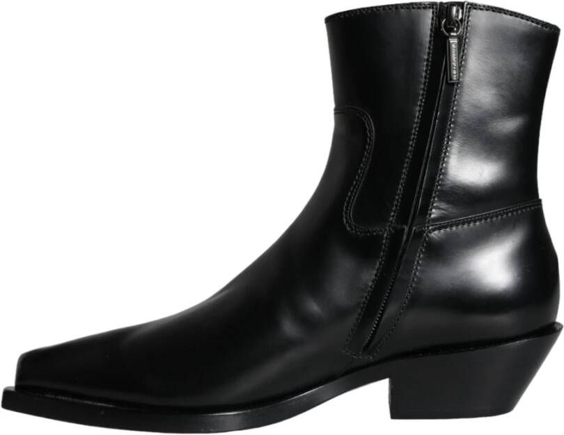 Dolce & Gabbana Zwarte Leren Booties Schoenen Black Dames