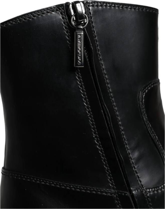 Dolce & Gabbana Zwarte Leren Booties Schoenen Black Dames