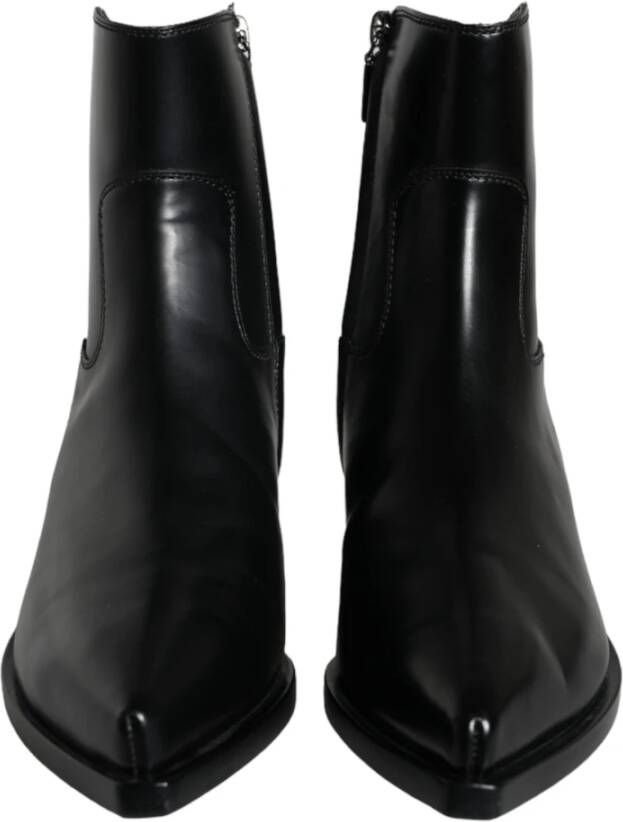 Dolce & Gabbana Zwarte Leren Booties Schoenen Black Dames