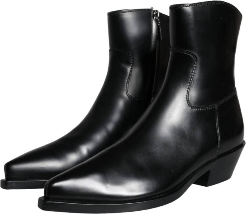 Dolce & Gabbana Zwarte Leren Booties Schoenen Black Dames