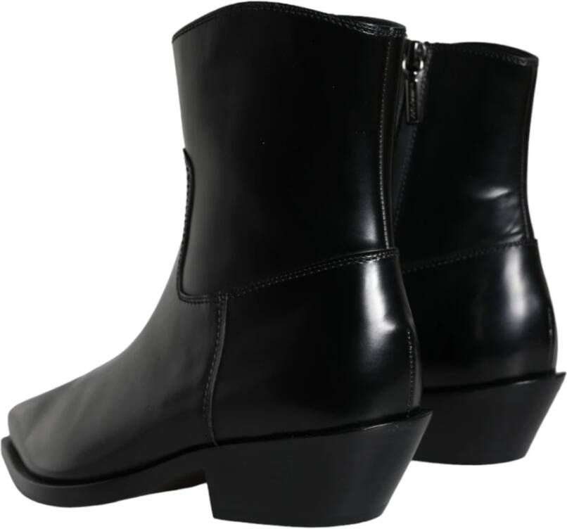 Dolce & Gabbana Zwarte Leren Booties Schoenen Black Dames