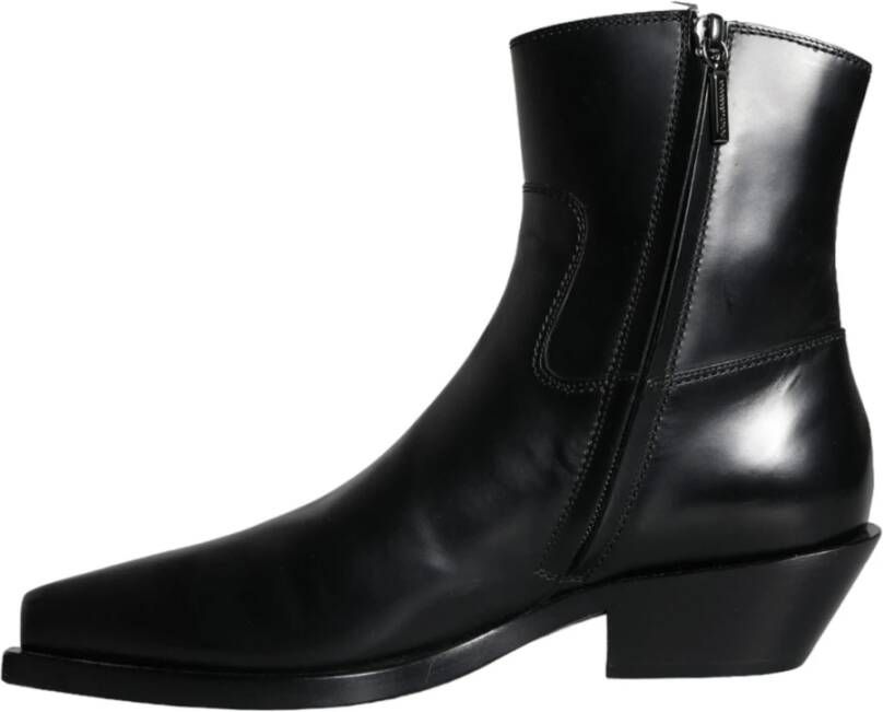 Dolce & Gabbana Zwarte Leren Booties Schoenen Black Dames