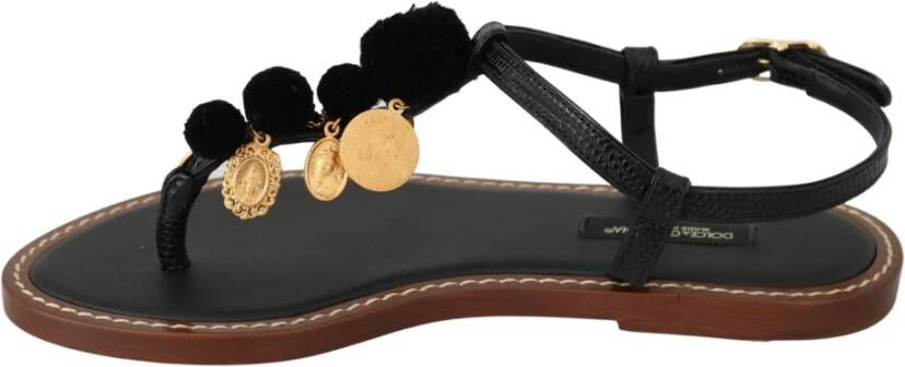 Dolce & Gabbana Zwarte leren enkelband flats Black Dames