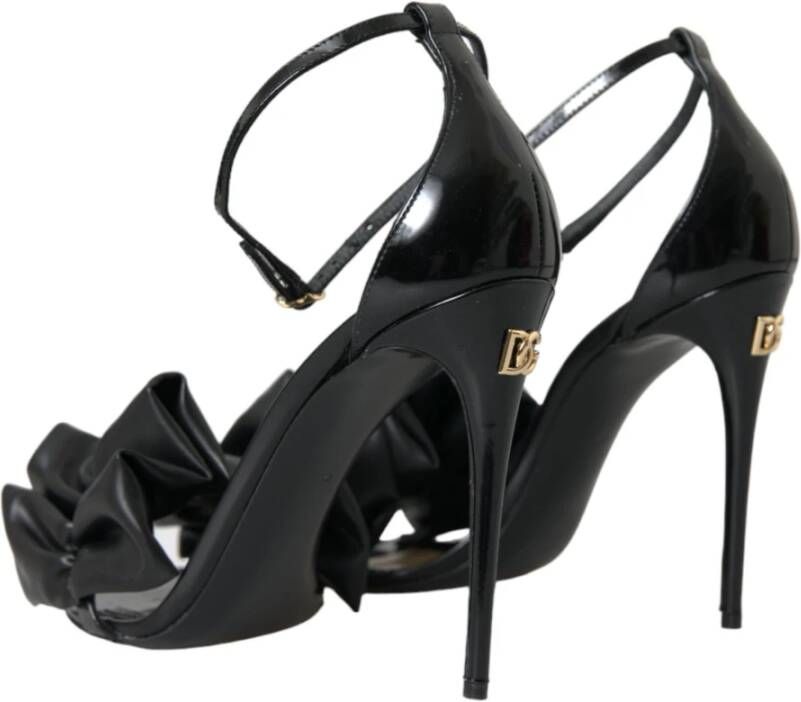 Dolce & Gabbana Zwarte leren enkelband hak sandalen Black Dames