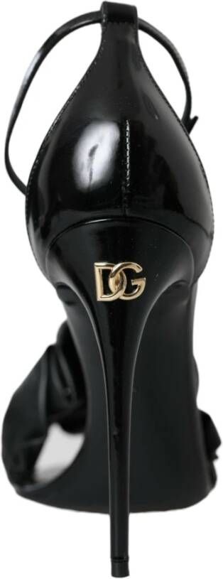 Dolce & Gabbana Zwarte leren enkelband hak sandalen Black Dames